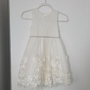 Nannette White Floral Kids Dress with Silver Accents